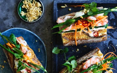 Vietnamese prawn banh mi sandwich